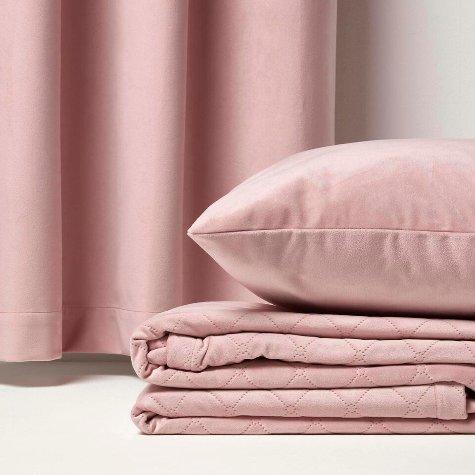 image 1 of Homescapes Diamond Quilted Pink Velvet Bed Throw Pink