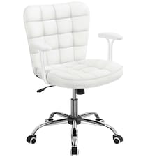 Yaheetech Mid-Back PU Leather Office Task Chair with Rolling Wheels | White