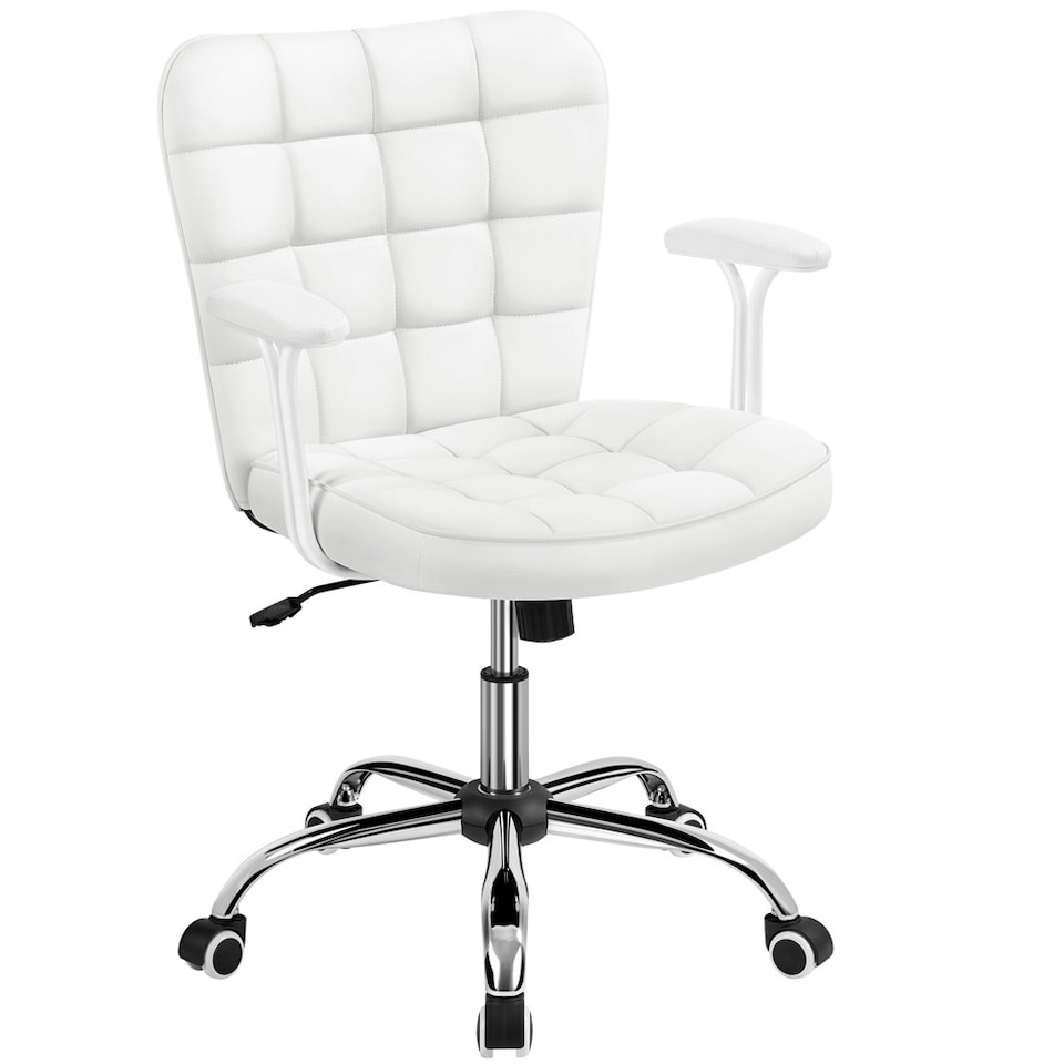 image 1 of Yaheetech Mid-Back PU Leather Office Task Chair with Rolling Wheels | White