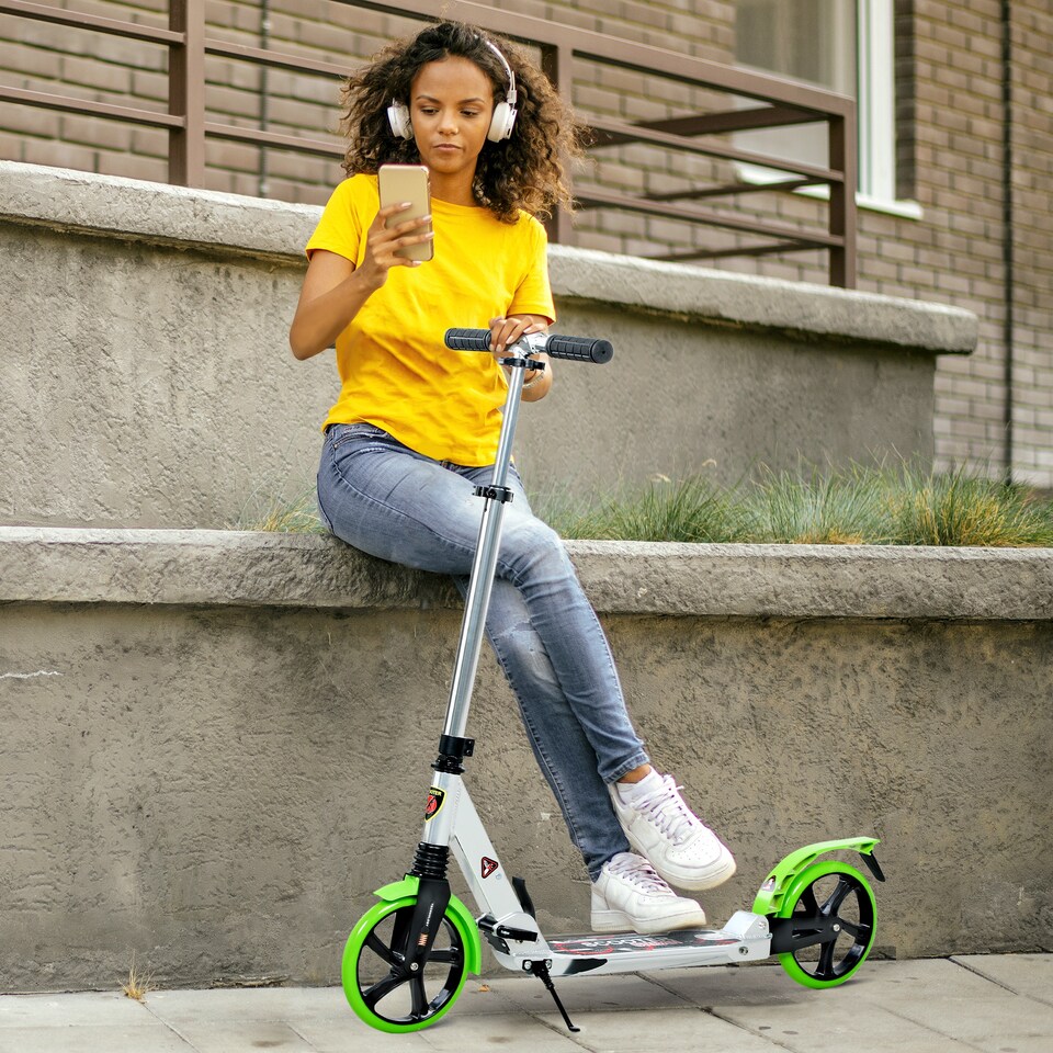 image 1 of HOMCOM Folding Kick Scooter with Big Wheels for 14+ Teens Adult, Green