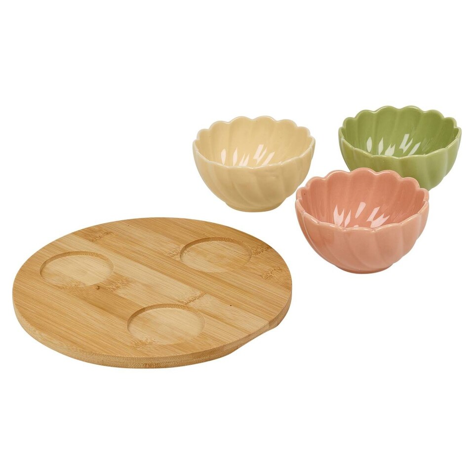 image 1 of Ceramic Bowl Set Flower Shape Pastel Serving Modern Dish Set | Multi | Multicoloured | 4 Pcs | 1