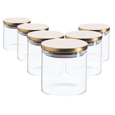 Argon Tableware Glass Storage Jars - Gold Lid - 550ml - Modern Round Scandi Organisation Container Glass Jar - Set of 6