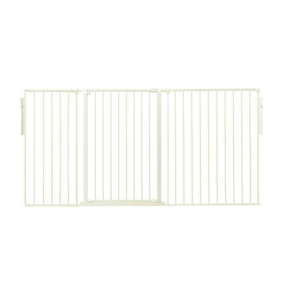 image 1 of Safetots Premium Extra Tall Room Divider, up to 200cm Wide, White, 105cm Tall, Multi Panel Flexible Room Barrier, Room Divider with Door for Baby White