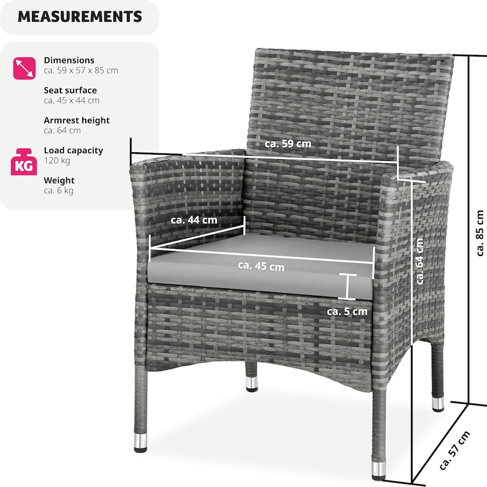 image 1 of Garden Chair Nantes Set of 2 - durable polyrattan, 2 sets of cushion covers Grey | Light Grey