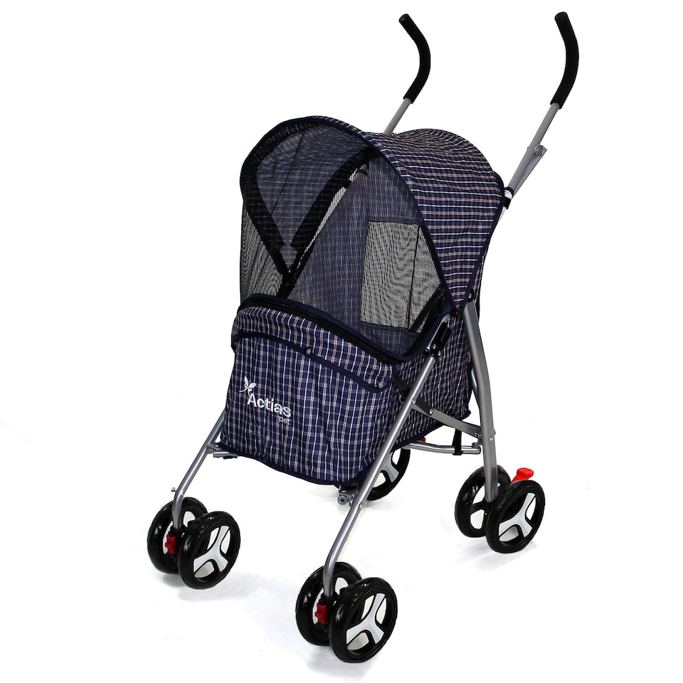 image 1 of Pet Stroller Dog Cat Puppy Pram Pushchair Travel Cart Jogging Buggy Carrier (Blue Tartan)