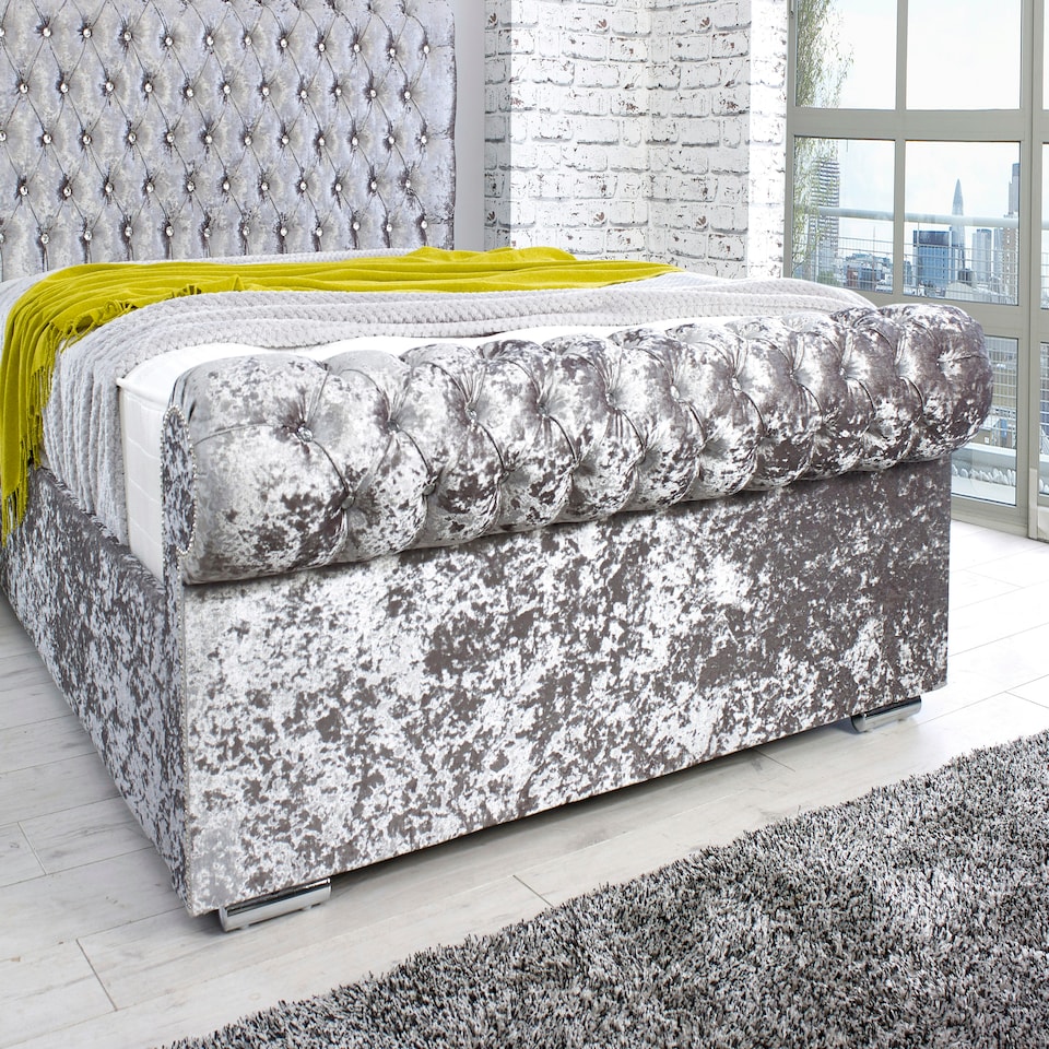 image 1 of Santino Crush Single Bed Frame - Silver