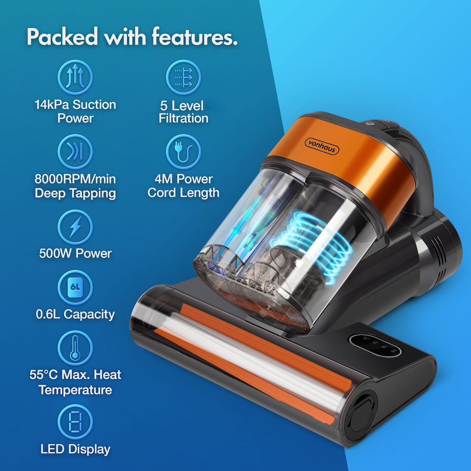 image 1 of VonHaus UV Mattress Vacuum Cleaner 4 in 1 | Grey | Grey & Orange | 1