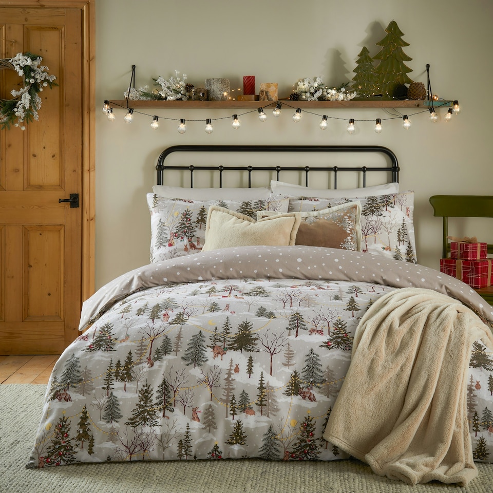 image 1 of furn. Forest Festivities Printed Double Duvet Set | Cream | Double | 1