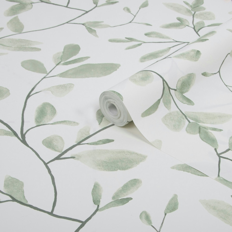 image 1 of Superfresco Easy Eugenie Leaf Trail Green Wallpaper Green | White