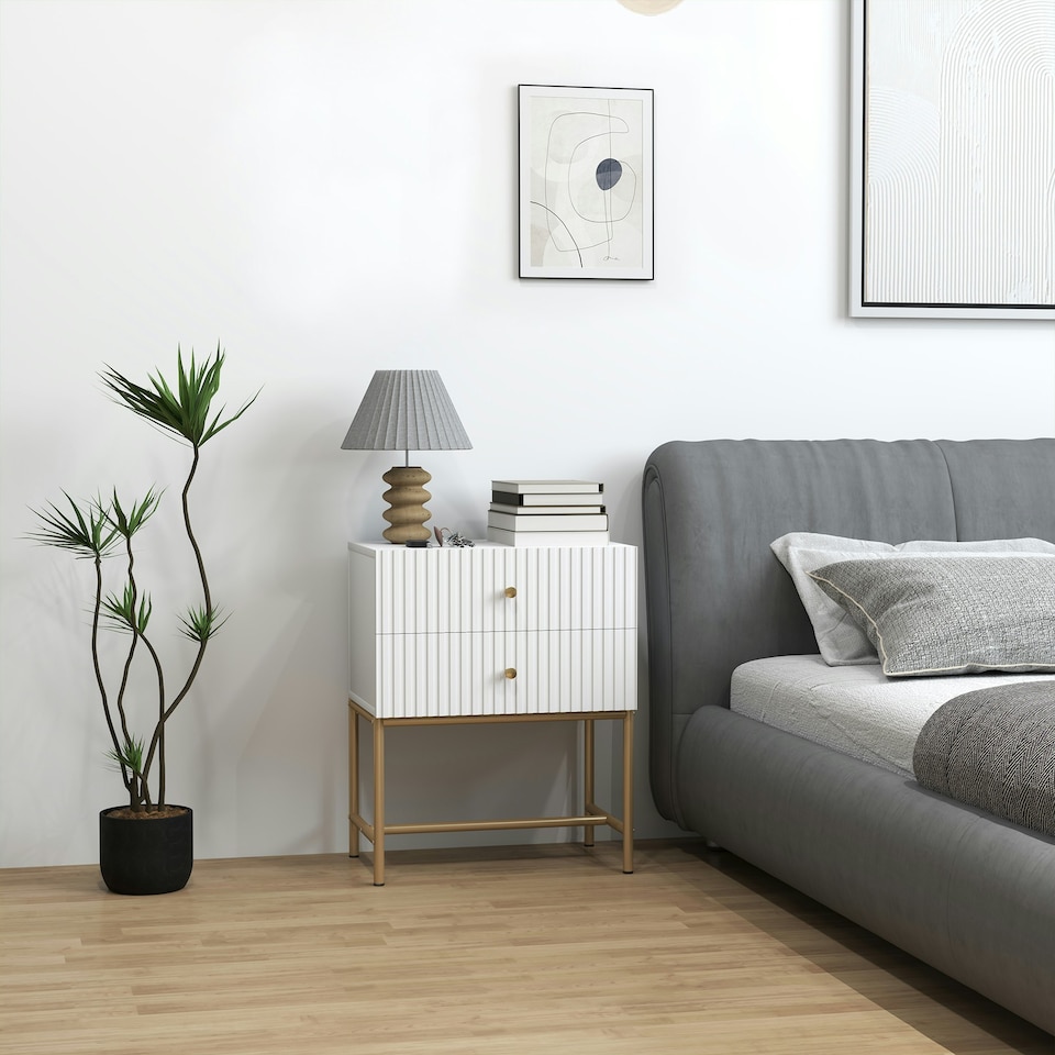 image 1 of HOMCOM Modern Bedside Table with 2 Drawers for Bedroom, White Black