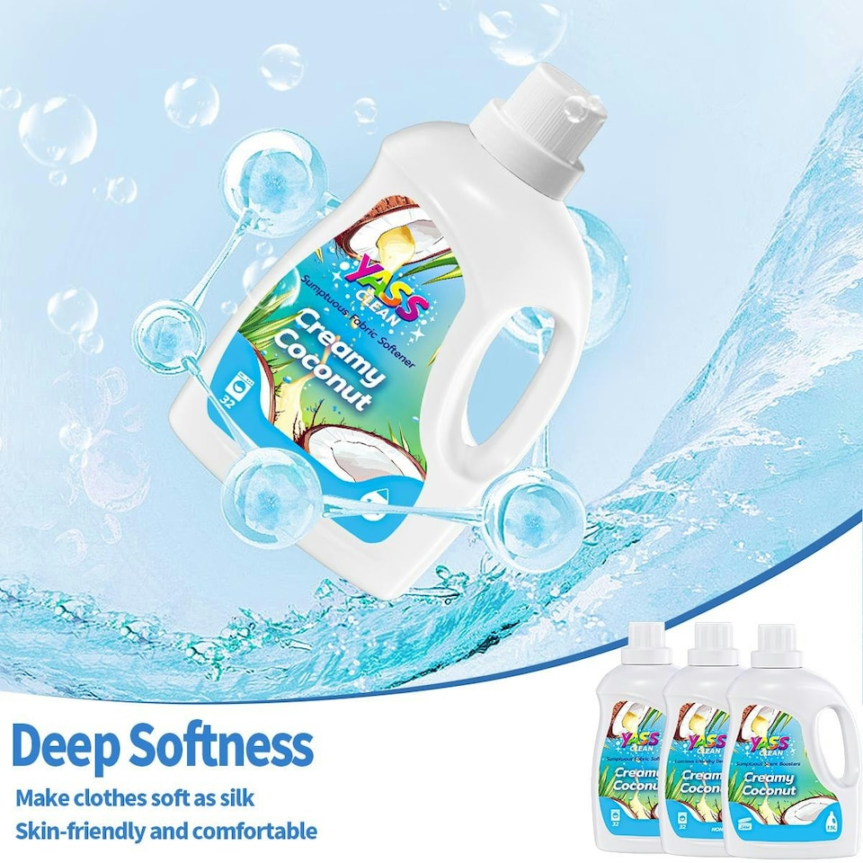 image 1 of Yass Clean Non Bio Creamy Coconut Laundry Bundle, 32 Washes 1.5L Concentrated Detergent, 1.5L Fabric Softener, 1.5L Scent Booster Laundry Beads