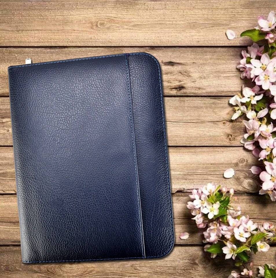 image 1 of A4 Zipped Conference Folder – Executive Portfolio with Calculator, Writing Pad, Pen Holder & Document Storage – Professional Faux Leather Business Organiser for Office, Meetings & Interviews