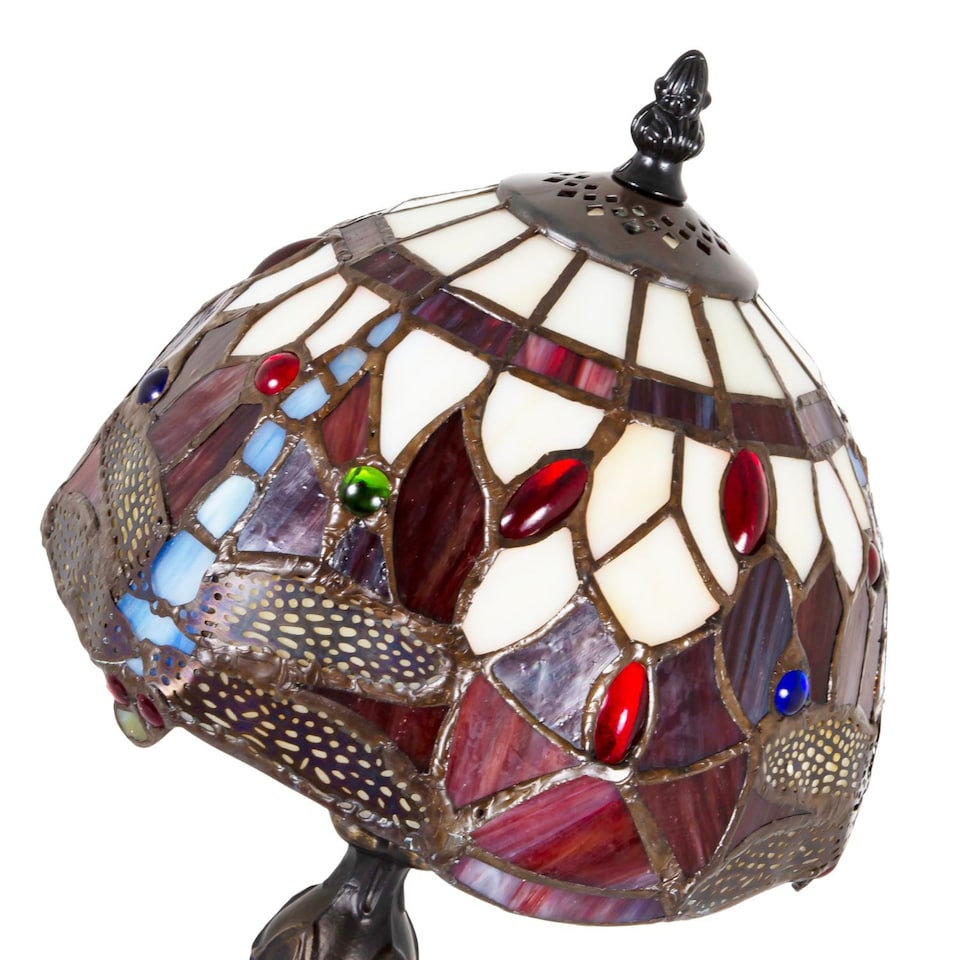 image 1 of Hand Crafted Red Stained Glass Dragonfly Tiffany Lamp | Red | Red | 1