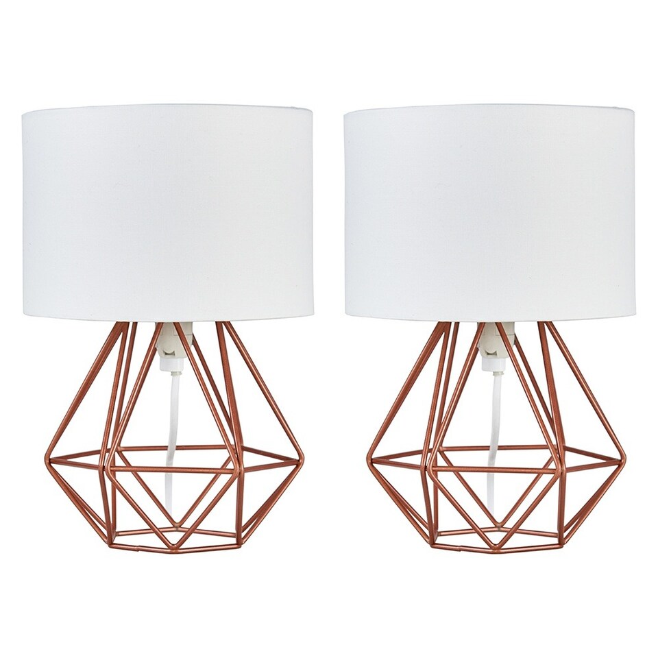 image 1 of ValueLights Angus Pair Copper Table Lamps White Shades | Copper