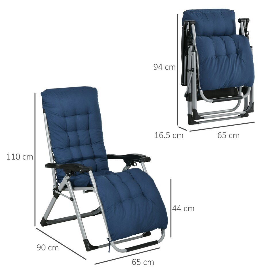 image 1 of Outsunny 2 PCS Reclining Zero Gravity Chair Folding Lounger Cushion Blue
