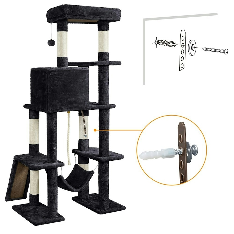image 1 of Yaheetech Large Cat Tower with Hammock Scratching Posts Black