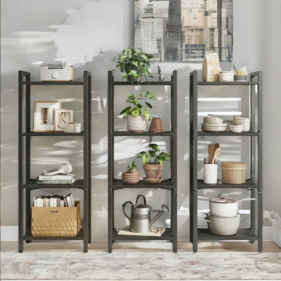 image 1 of 4 Tier Storage Standing Shelf Furniture Black Black | One Size