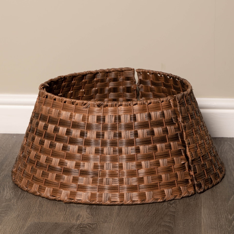 image 1 of 40/58cm Samuel Alexander Medium KD Plastic Wicker Rattan Woven Christmas Tree Skirt in Brown