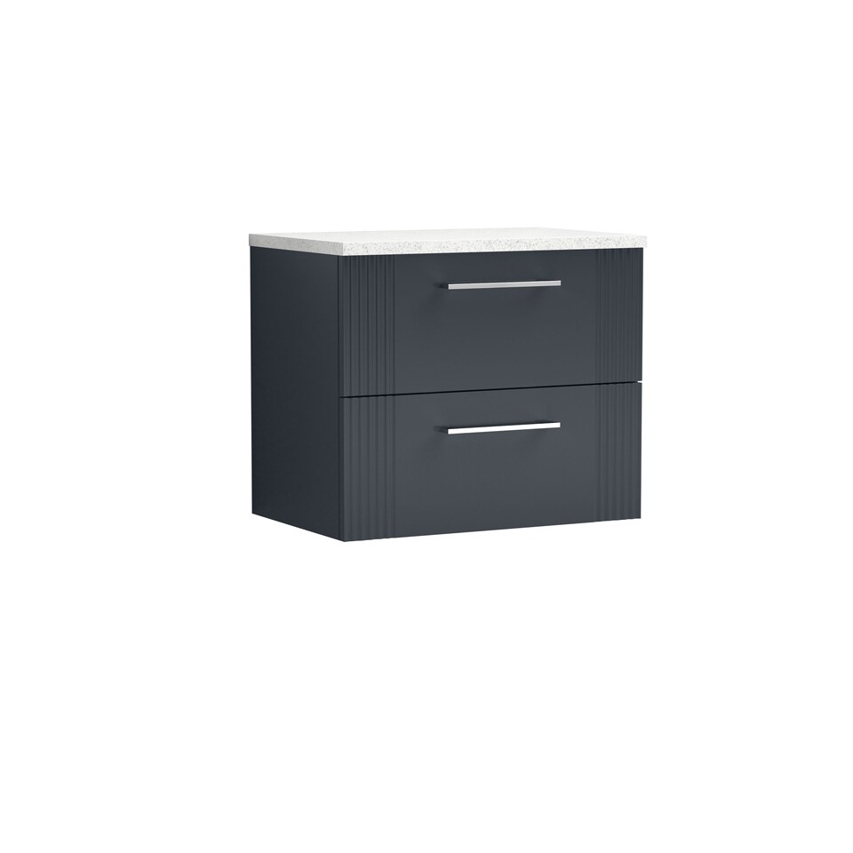 image 1 of Balterley Partial Fluted 2 Drawer Wall Hung Vanity Unit with Sparkling Laminate Worktop | Grey | Satin Soft Black