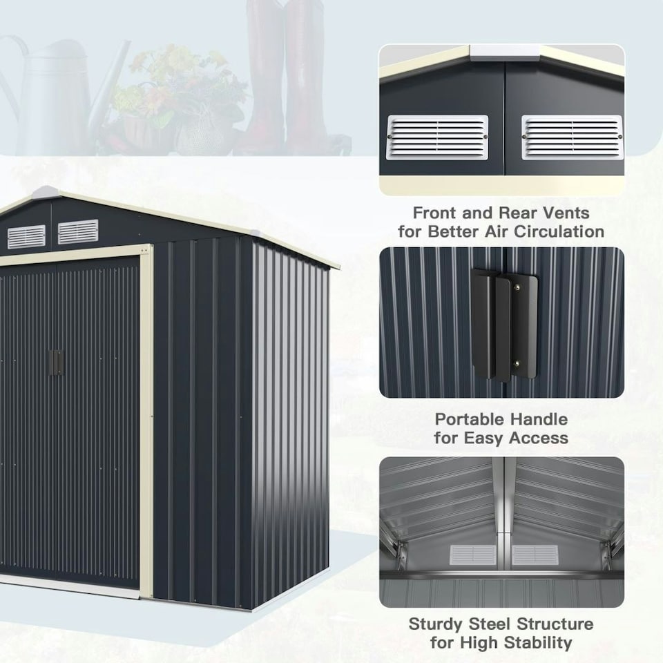 image 1 of COSTWAY 7FT x 4FT Outdoor Storage Shed Tool Utility Storage House Grey