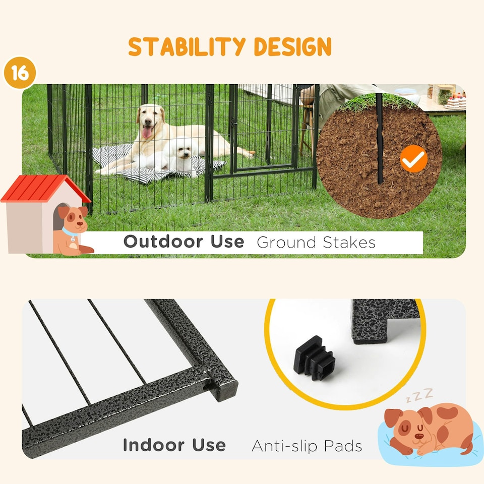 image 1 of PawHut 16 Panels Heavy Duty Puppy Play Pen for Small 60Hcm