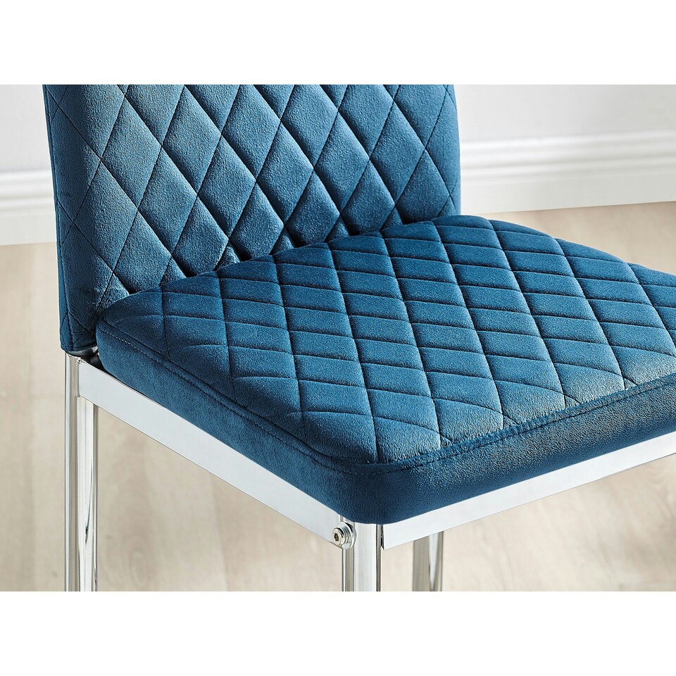 image 1 of Furniturebox 2x Milan Bar Stools Navy Blue Velvet Silver Legs