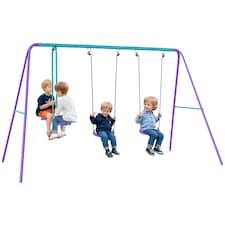 Outsunny Metal Swings Set w Seesaw, Adjustable Height | Purple | Purple
