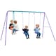 image 1 of Outsunny Metal Swings Set w Seesaw, Adjustable Height | Purple | Purple