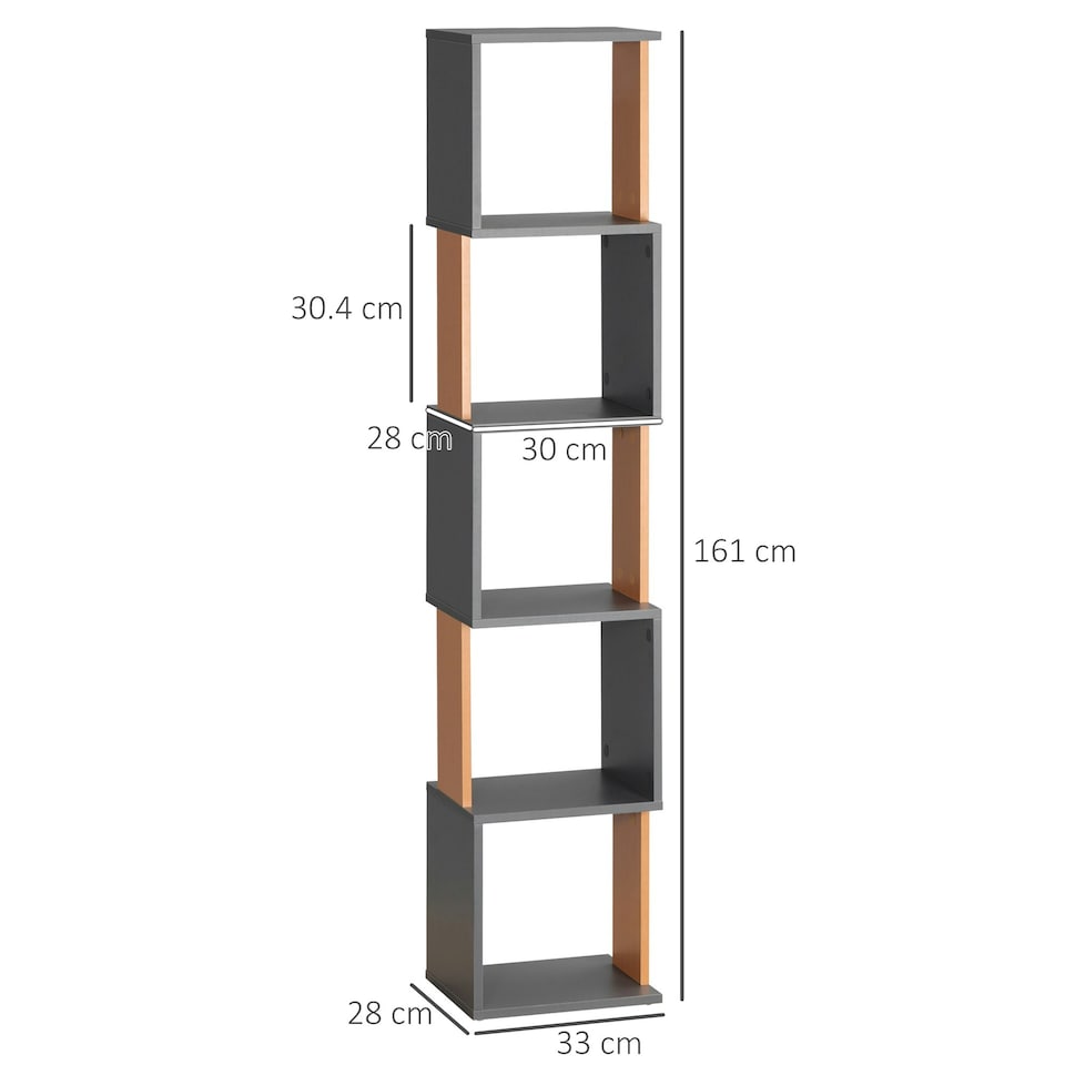 image 1 of HOMCOM 5-Tier Bookshelf Freestanding Bookcase Storage Shelves, Dark Grey