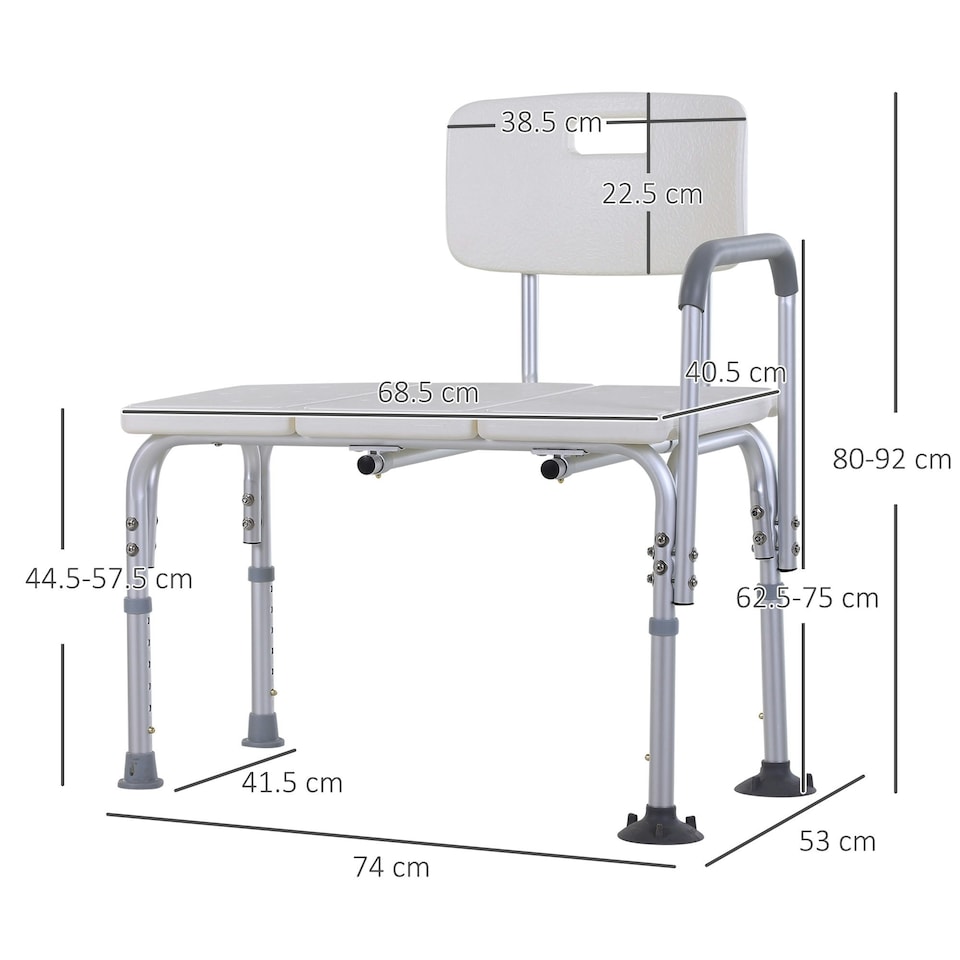 image 1 of HOMCOM Height Adjustable Shower Chair with Suction Cup Feet Armrest Backrest