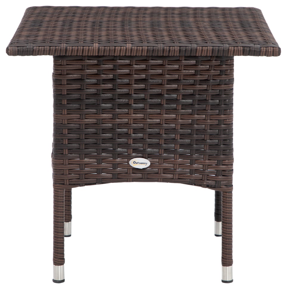 image 1 of Outsunny PE Rattan Outdoor Coffee Table, Easy Match Rattan Side Table, Brown