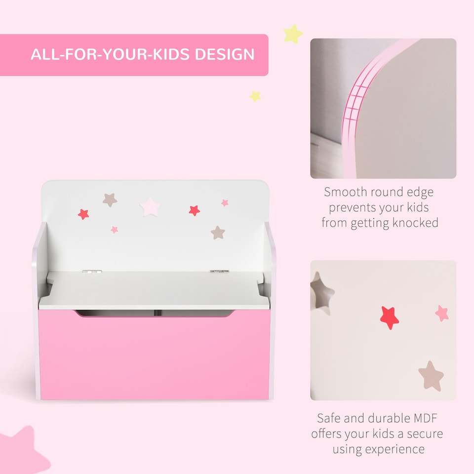 image 1 of HOMCOM Kids Wooden Toy Box Children Storage Chest Bench Organiser Bedroom Pink | 60 x 30 x 50cm