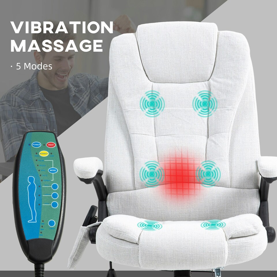 image 1 of Vinsetto Office Chair w/ Heating Massage Points Relaxing Reclining Cream White