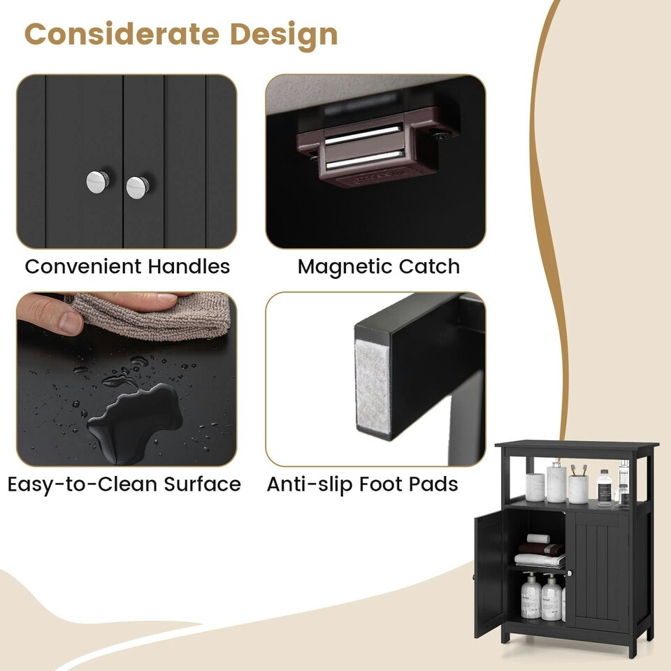 image 1 of COSTWAY Storage Organizer Bathroom Floor Cabinet Black Black