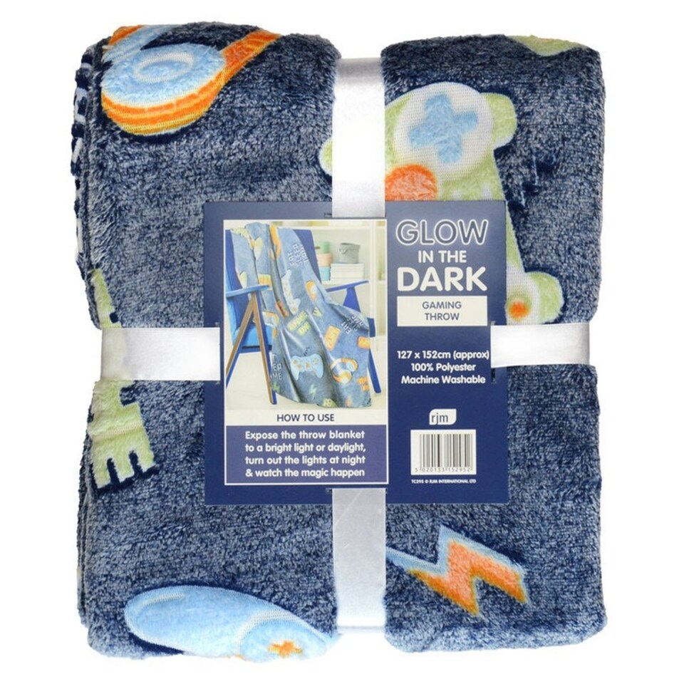 image 1 of RJM Glow In The Dark Gaming Fleece Blanket - Navy - One Size
