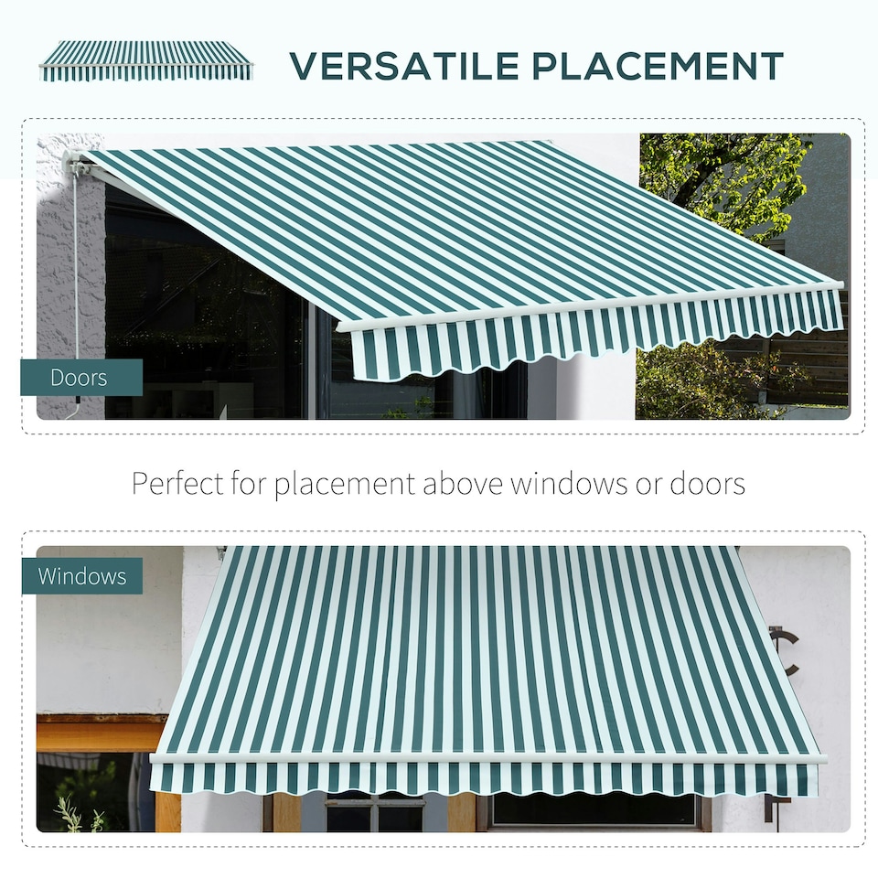 image 1 of Outsunny Garden Sun Shade Canopy Retractable Awning, 3 x 2.5m, Green and White 