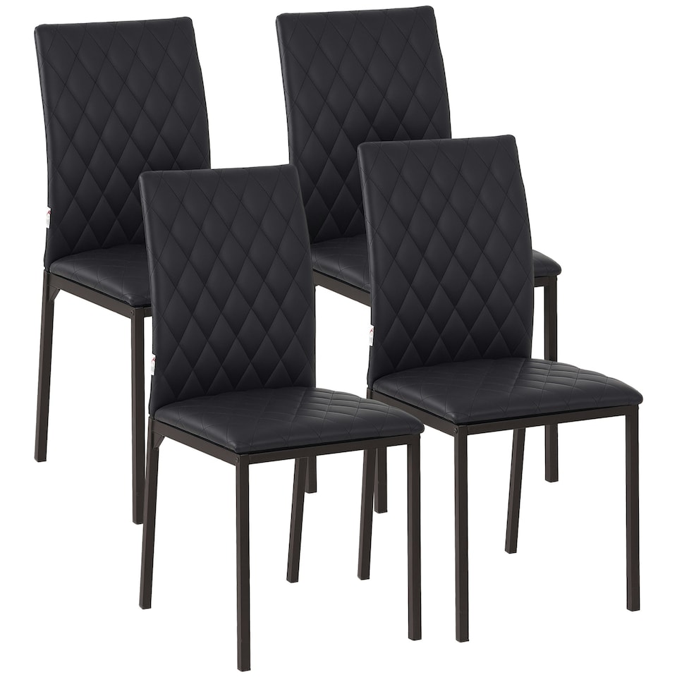 image 1 of HOMCOM Dining Chairs Faux Leather Accent Chairs for Kitchen, Set of 4, Black