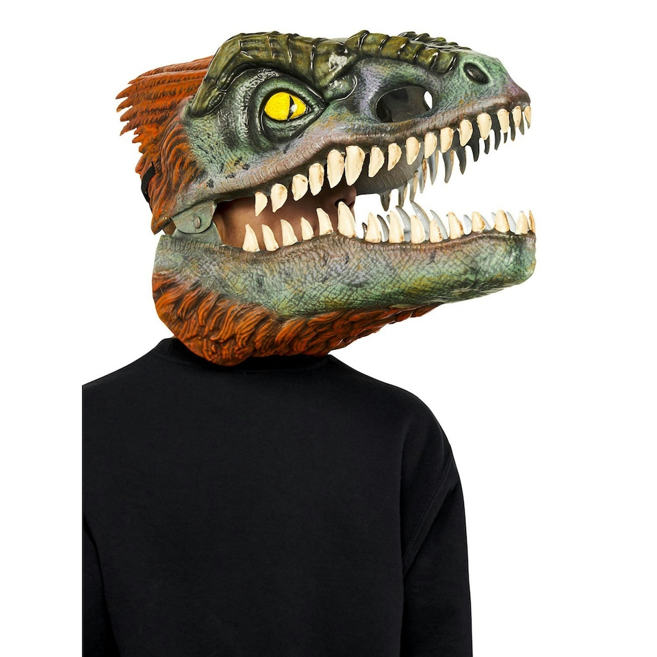 image 1 of Jurassic World Pyroraptor Movable jaws Mask - Green/Orange - One Size