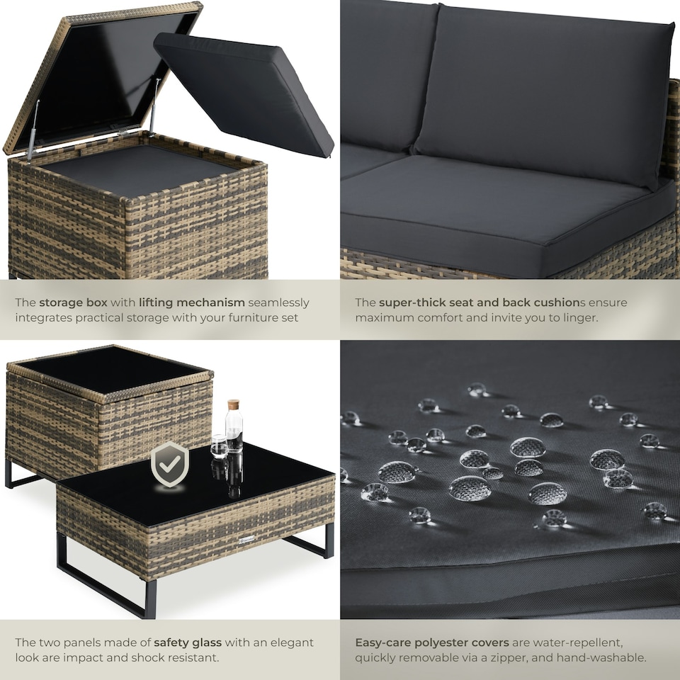 image 1 of Garden Furniture Set Ostuni - for 4 people, large storage box, table, thick cushions - Nature