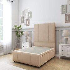 Sloomy Lisbon Pebble Plush Divan Bed Base 2 Drawers Left Side With 26 Inch Strutted Headboard & 12 Inch Matching Footboard | Brown | Pebble | Small Single | 1