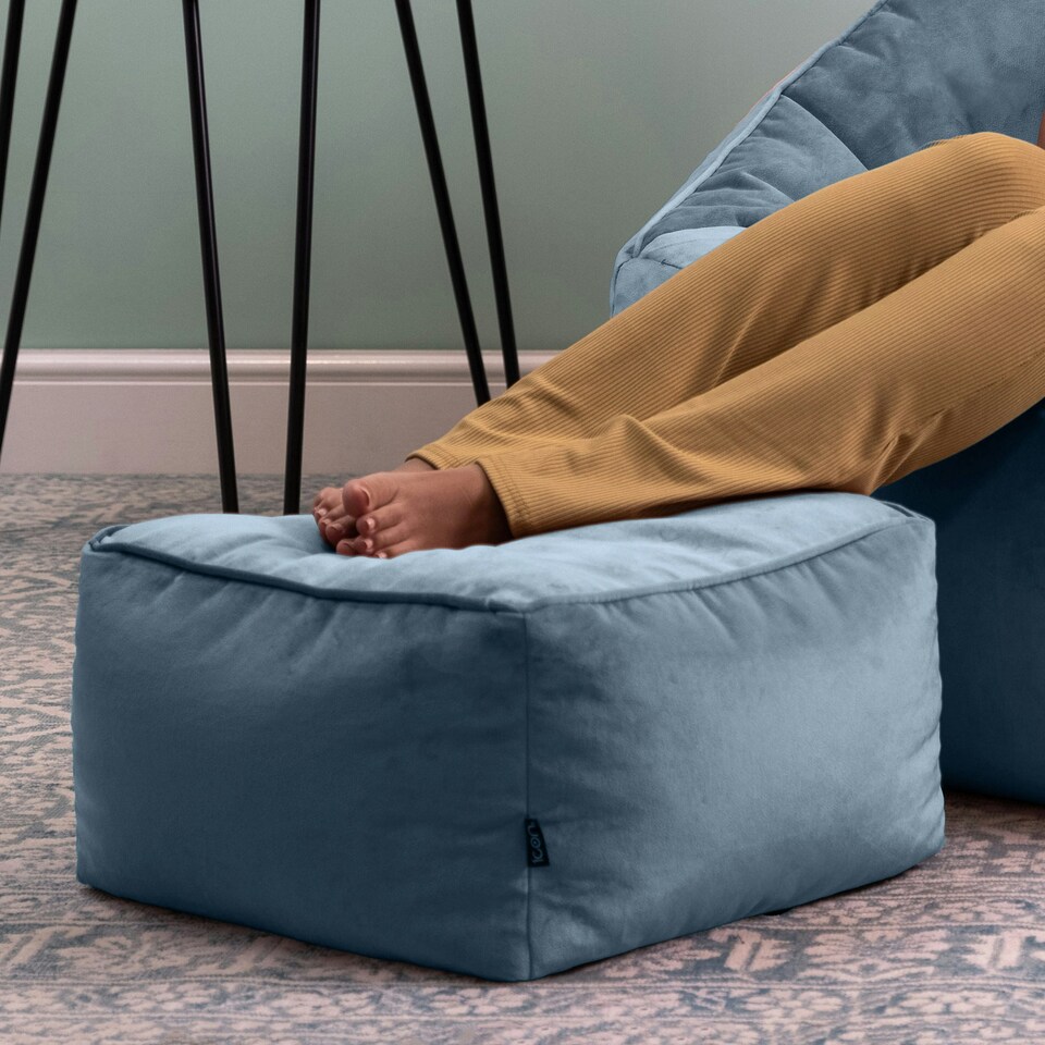 image 1 of icon Amara Velvet Bean Bag Pouffe Mineral Blue Blue