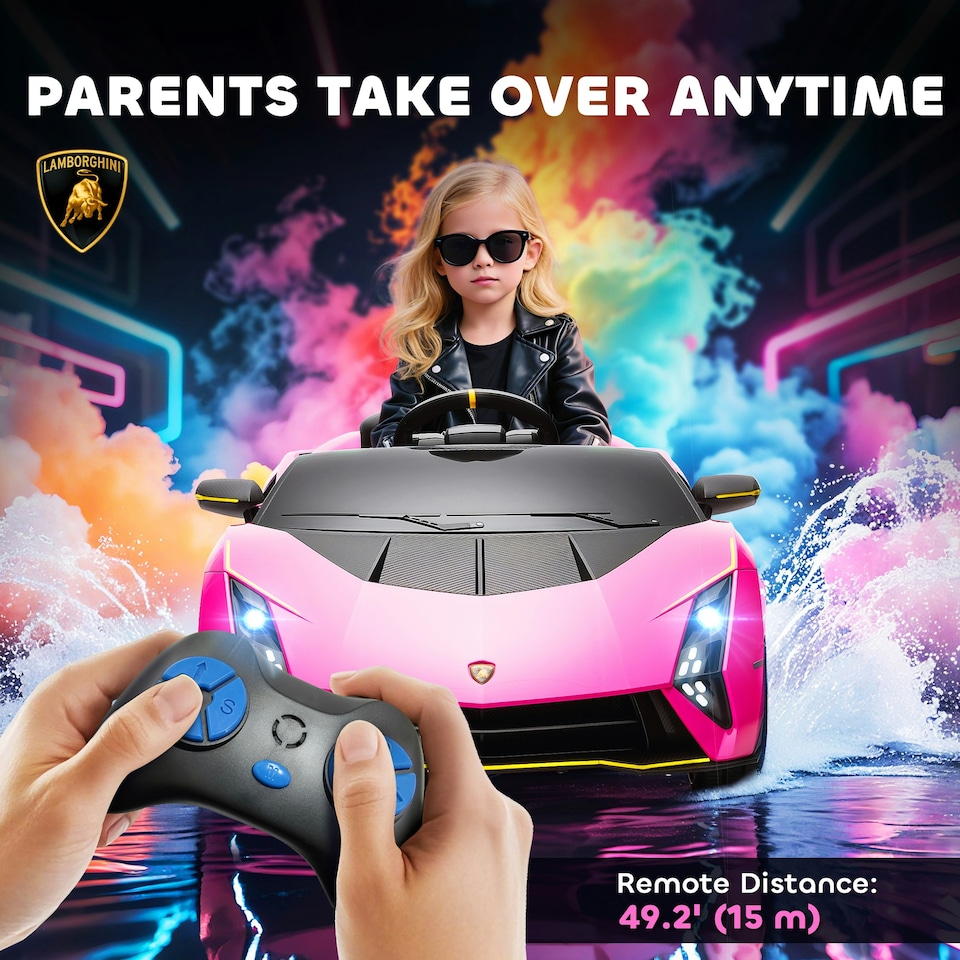 image 1 of AIYAPLAY 12V Lamborghini Autentica Licensed Ride on Car, Pink