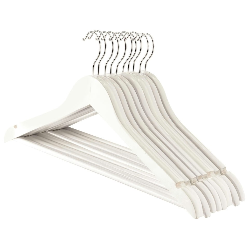 image 1 of Harbour Housewares Wooden Clothes Hanger - White - Pack of 10 - Wooden Hanger Coat Hanger Suit Hanger Jacket Hanger Shirt Hanger Trouser Hanger