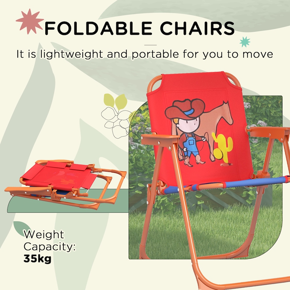 image 1 of Outsunny Kids Bistro Table and Chair Set w/ Cowboy Theme, Adjustable Parasol