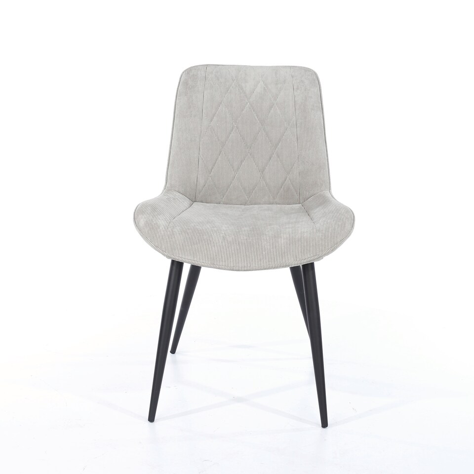 image 1 of Pair of Aspen Cord Fabric Diamond Stitch Dining Chairs with Curved Seat and Black Tapered Metal Legs | Grey | Light Grey | 1