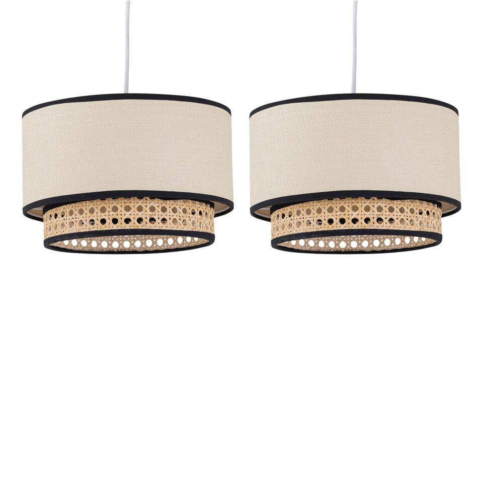 image 1 of Set of 2 Koral - Natural Rattan and Cane 25 cm Easy Fit Two Tier Pendant Shades | Cream | Medium | 2