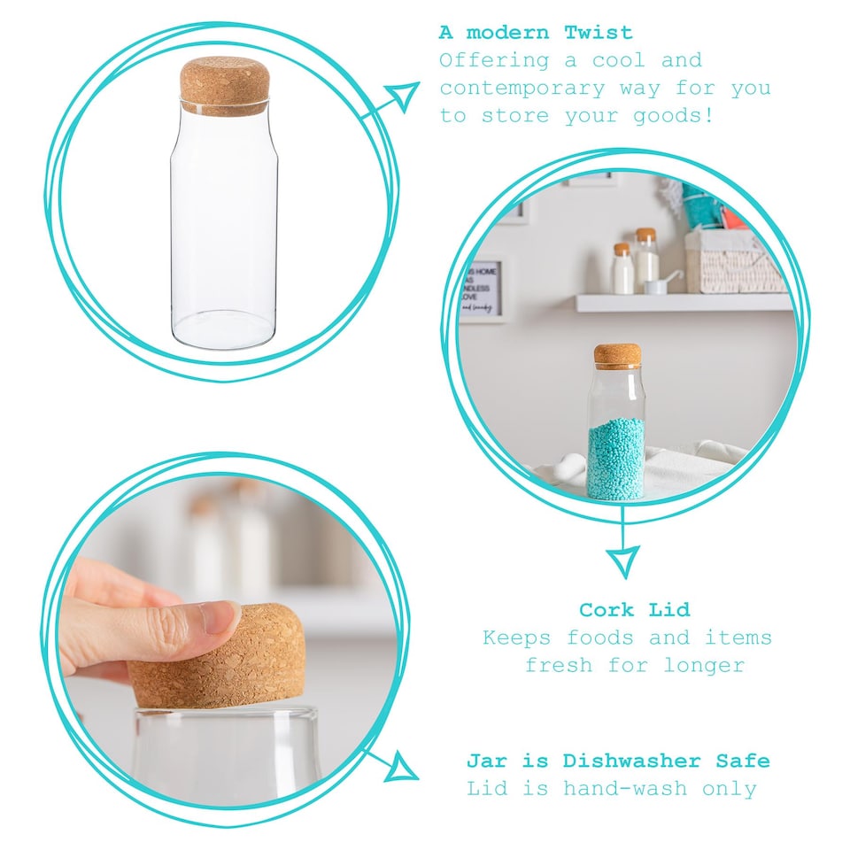 image 1 of Argon Tableware Glass Storage Bottles with Cork Lids - 720ml - Pack of 3