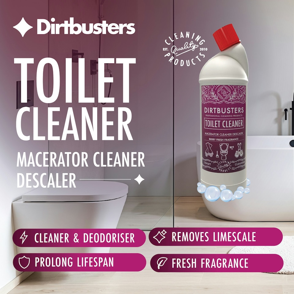 image 1 of Dirtbusters Toilet Cleaner, Deodoriser Descaler (1L) Berry Fresh Macerator & Septic Tank Safe Formula