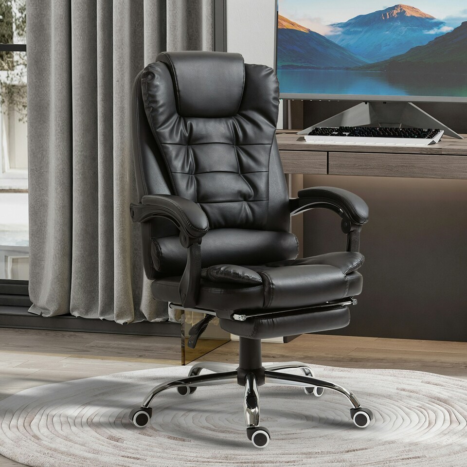 image 1 of HOMCOM Executive Office Chair PU Leather Swivel Chair with Footrest Black