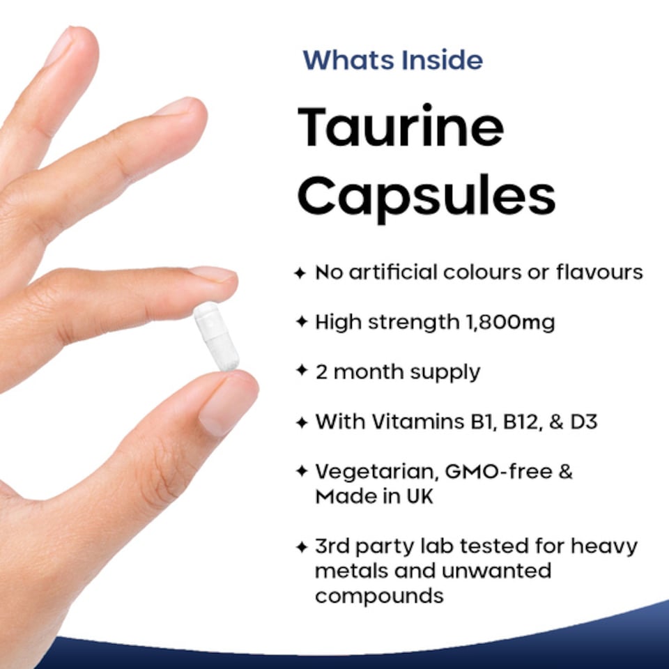 image 1 of Taurine Capsules - 1800mg Caps + Vit B1, B12 & D3